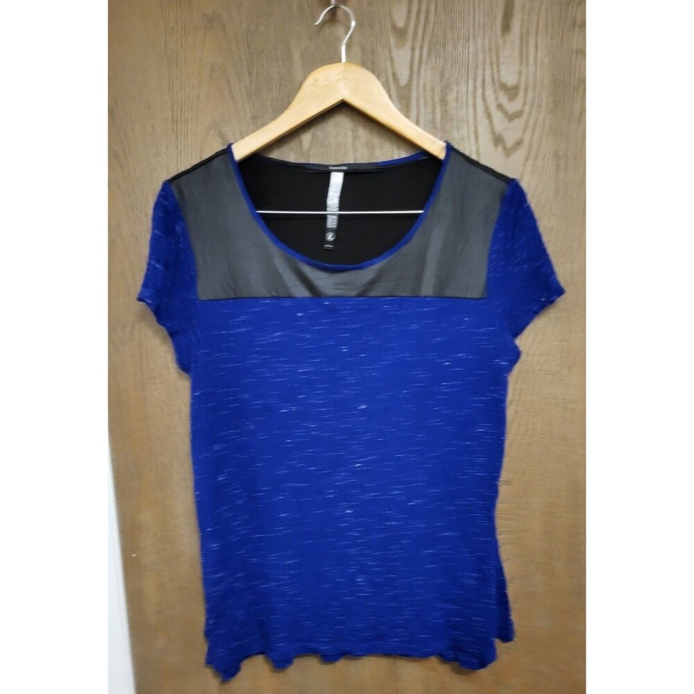 Kensie Womens Blue Black Short Sleeve T-Shirt Size Large